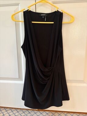 DKNY Black Draped V-Neck Sleeveless Camisole